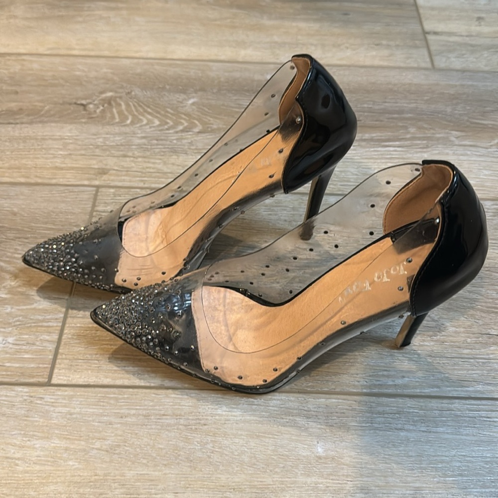 Black and clear Rhinestone Stilettos.